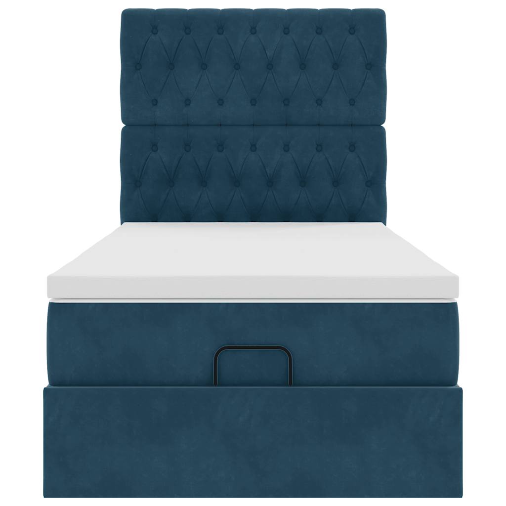 Cadre de lit ottoman avec matelas bleu foncé 90x190 cm velours