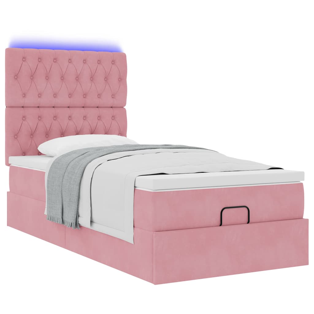 Cadre de lit ottoman avec matelas rose 90x190 cm velours