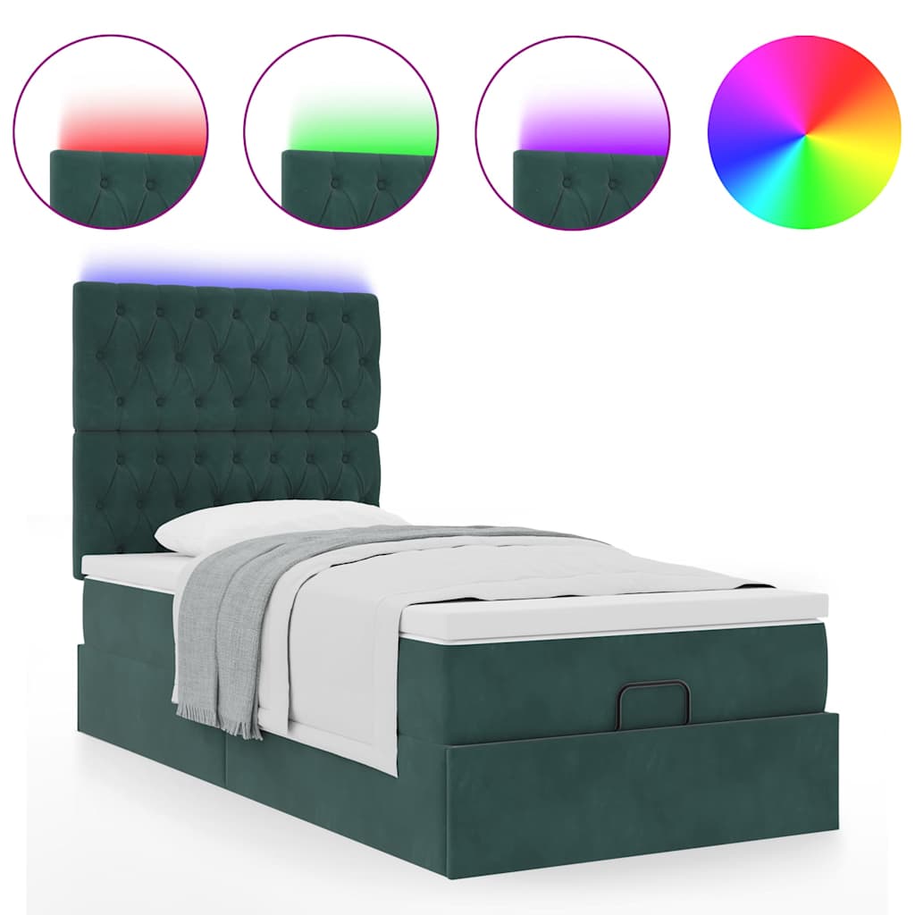 Cadre de lit ottoman avec matelas vert foncé 90x200 cm velours - XIOS