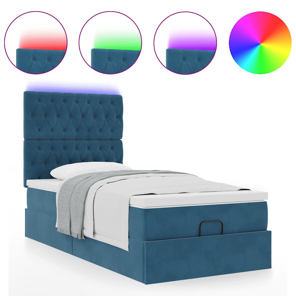 Cadre de lit ottoman avec matelas bleu foncé 90x200 cm velours - XIOS