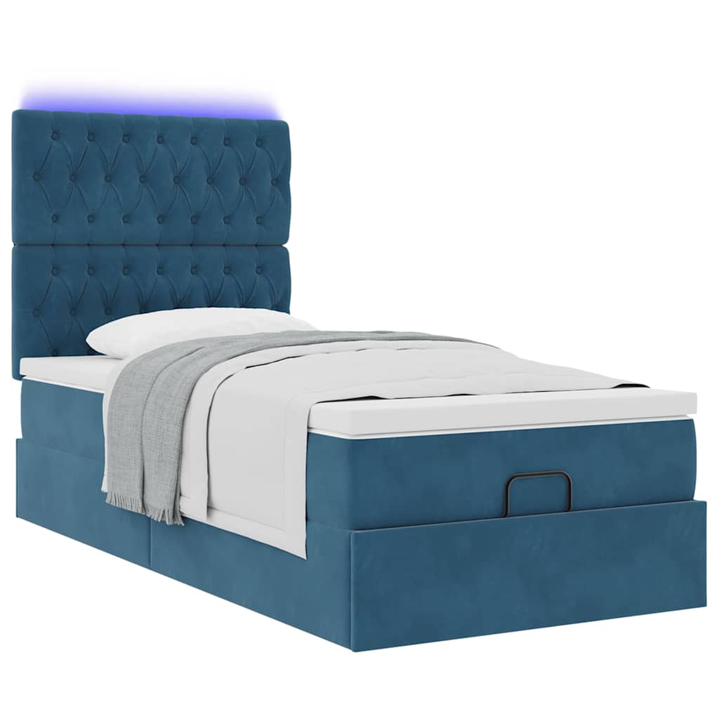 Cadre de lit ottoman avec matelas bleu foncé 90x200 cm velours - XIOS
