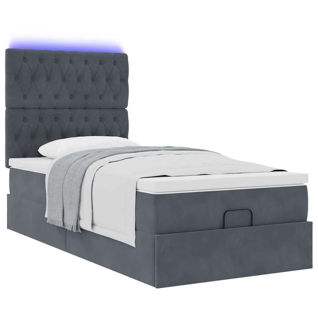 Cadre de lit ottoman avec matelas gris foncé 100x200 cm velours - XIOS