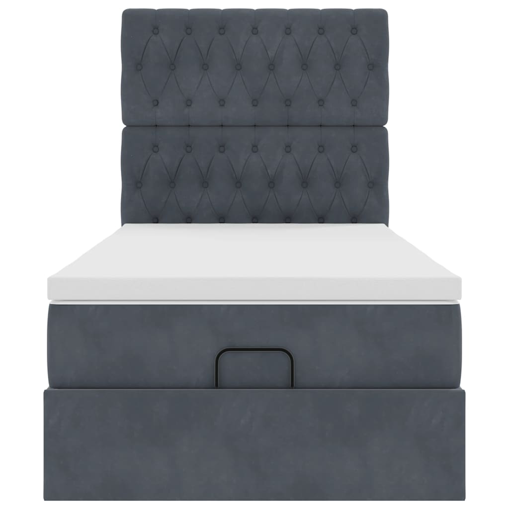 Cadre de lit ottoman avec matelas gris foncé 100x200 cm velours - XIOS