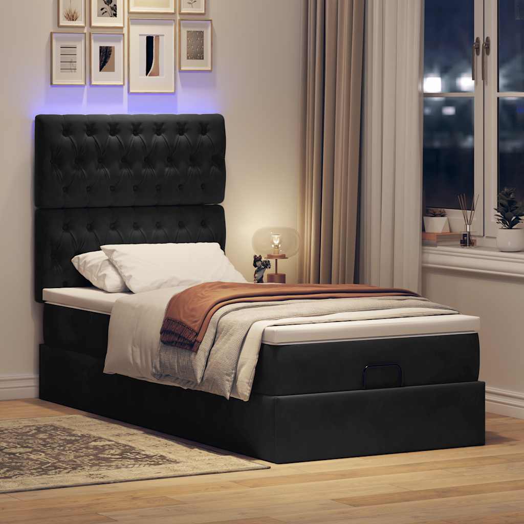Cadre de lit ottoman avec matelas noir 100x200cm velours - XIOS