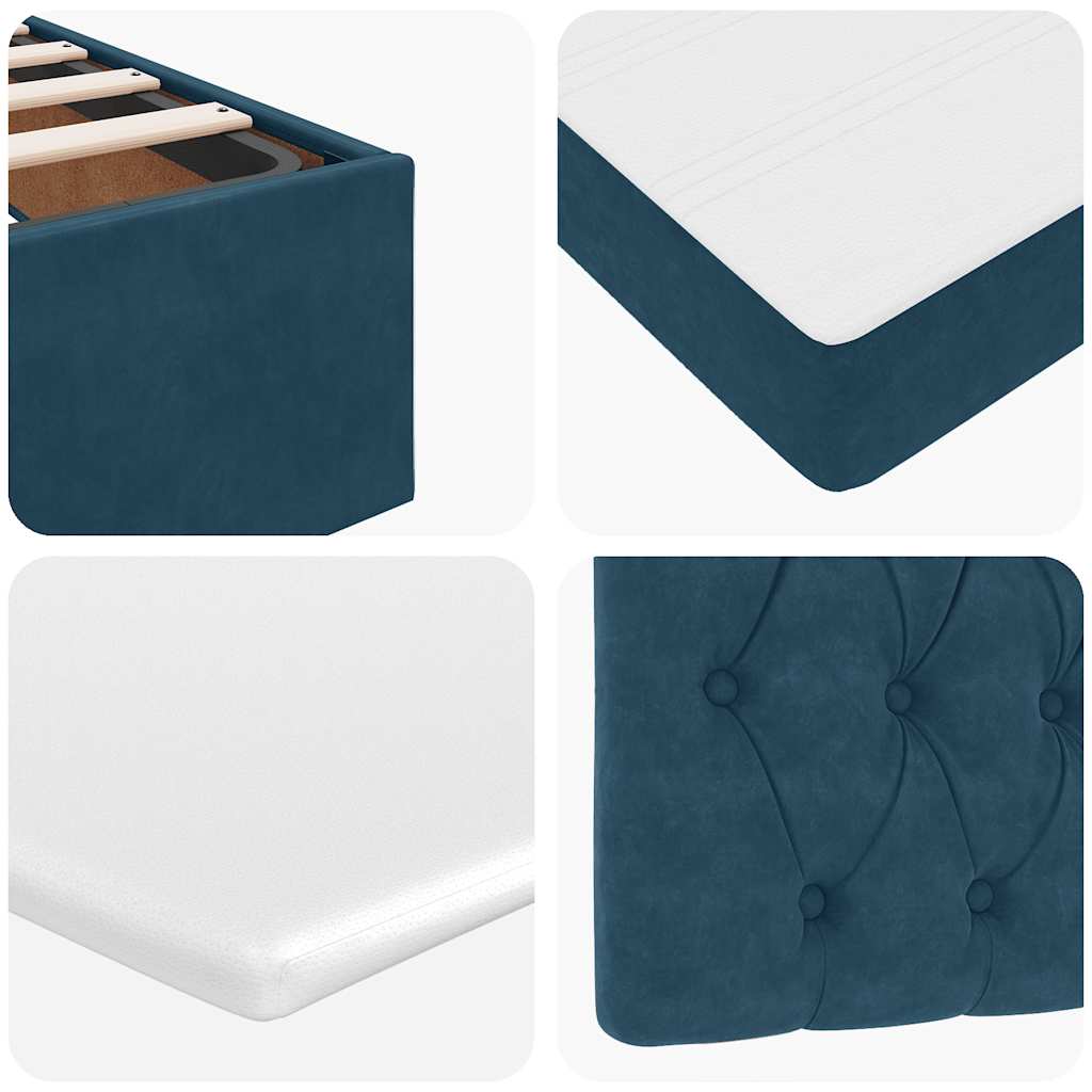 Cadre de lit ottoman avec matelas bleu foncé 100x200 cm velours