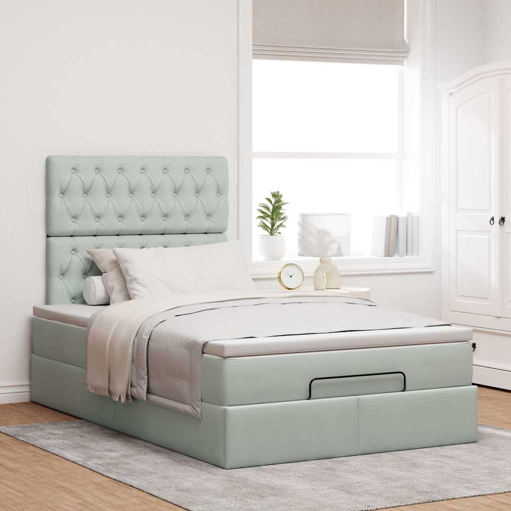 Cadre de lit ottoman avec matelas gris clair 120x190 cm velours - XIOS