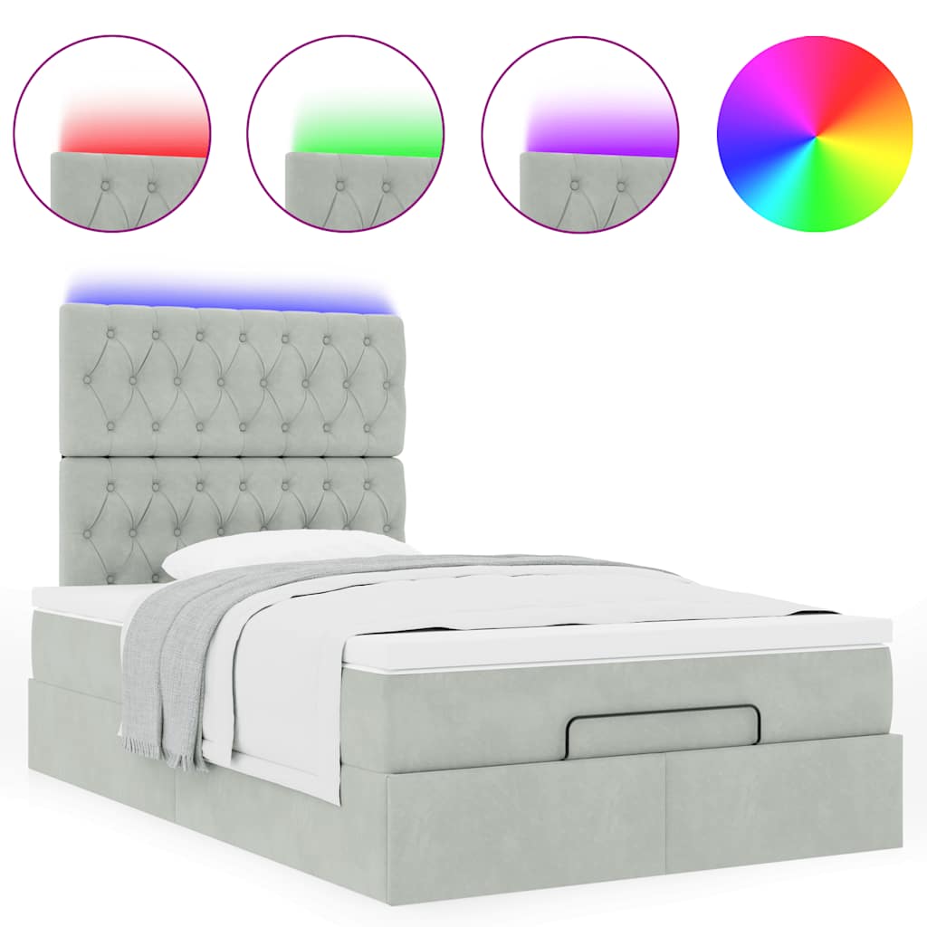 Cadre de lit ottoman avec matelas gris clair 120x190 cm velours - XIOS
