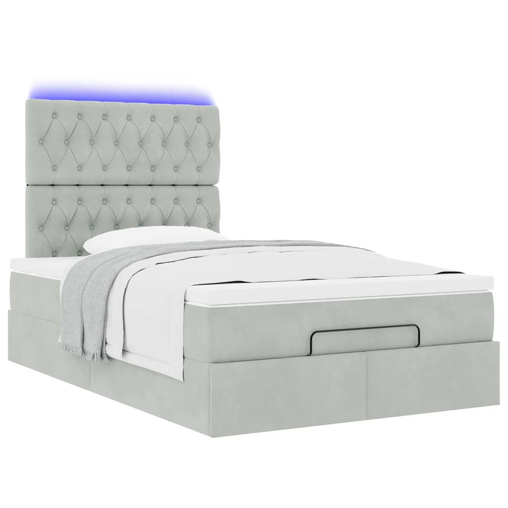 Cadre de lit ottoman avec matelas gris clair 120x190 cm velours - XIOS