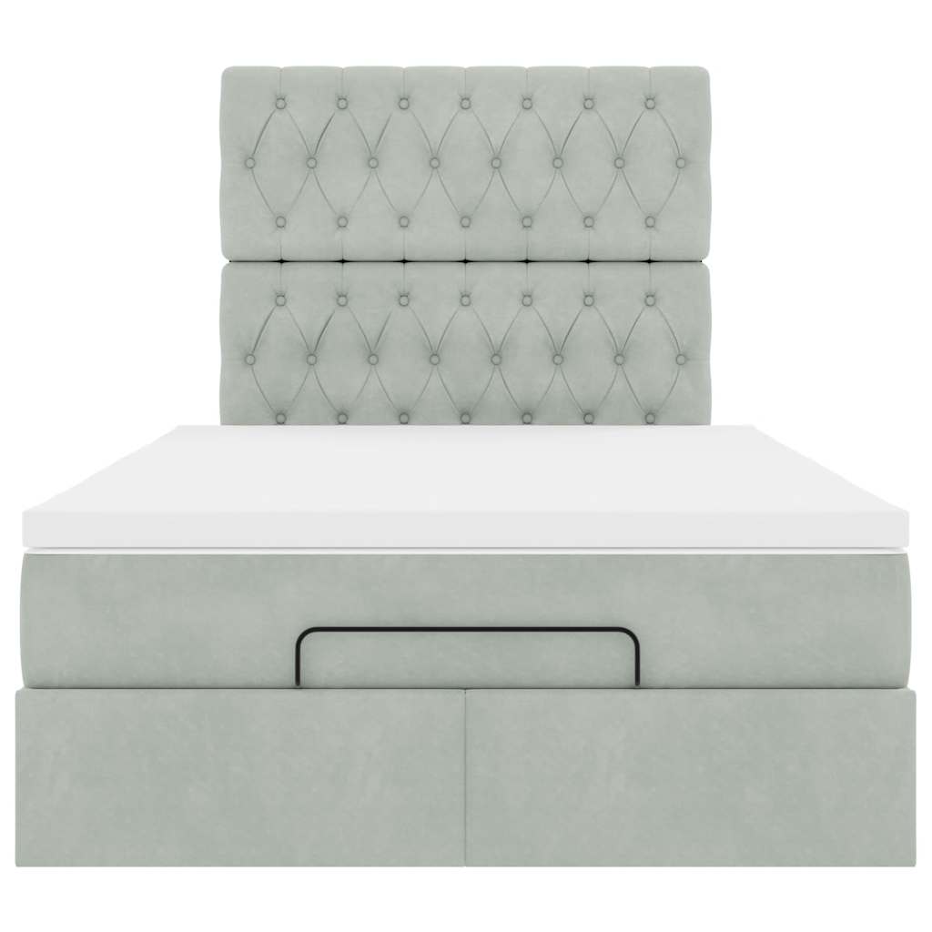 Cadre de lit ottoman avec matelas gris clair 120x190 cm velours - XIOS