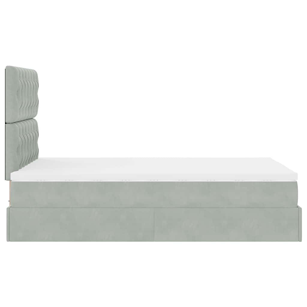 Cadre de lit ottoman avec matelas gris clair 120x190 cm velours - XIOS