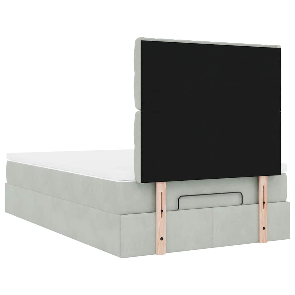 Cadre de lit ottoman avec matelas gris clair 120x190 cm velours - XIOS