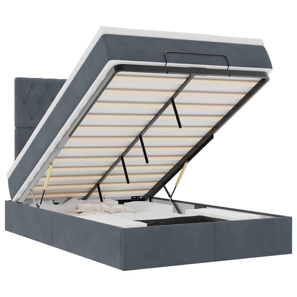 Cadre de lit ottoman avec matelas gris foncé 120x190 cm velours - XIOS