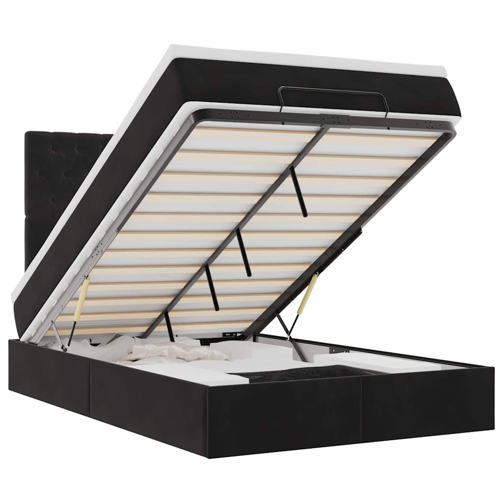 Cadre de lit ottoman avec matelas noir 120x190 cm velours