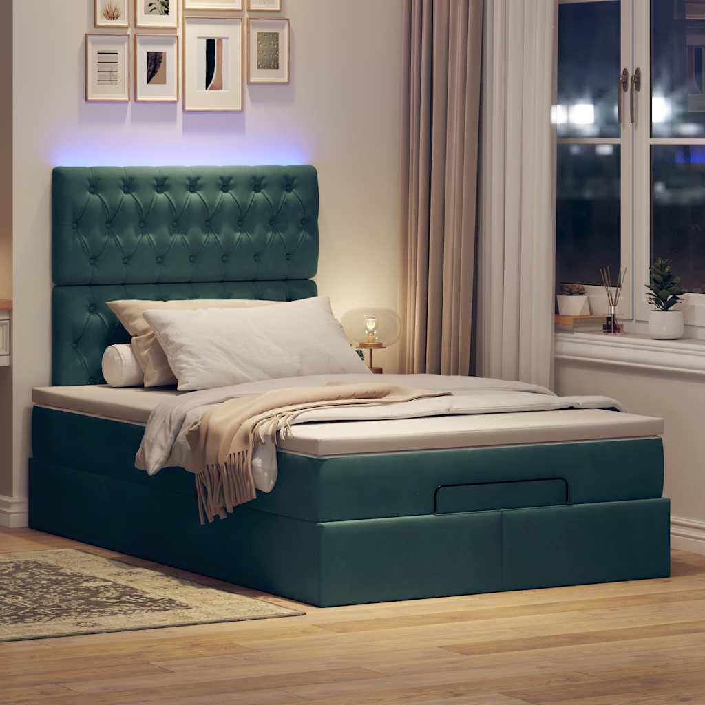 Cadre de lit ottoman avec matelas vert foncé 120x190 cm velours - XIOS