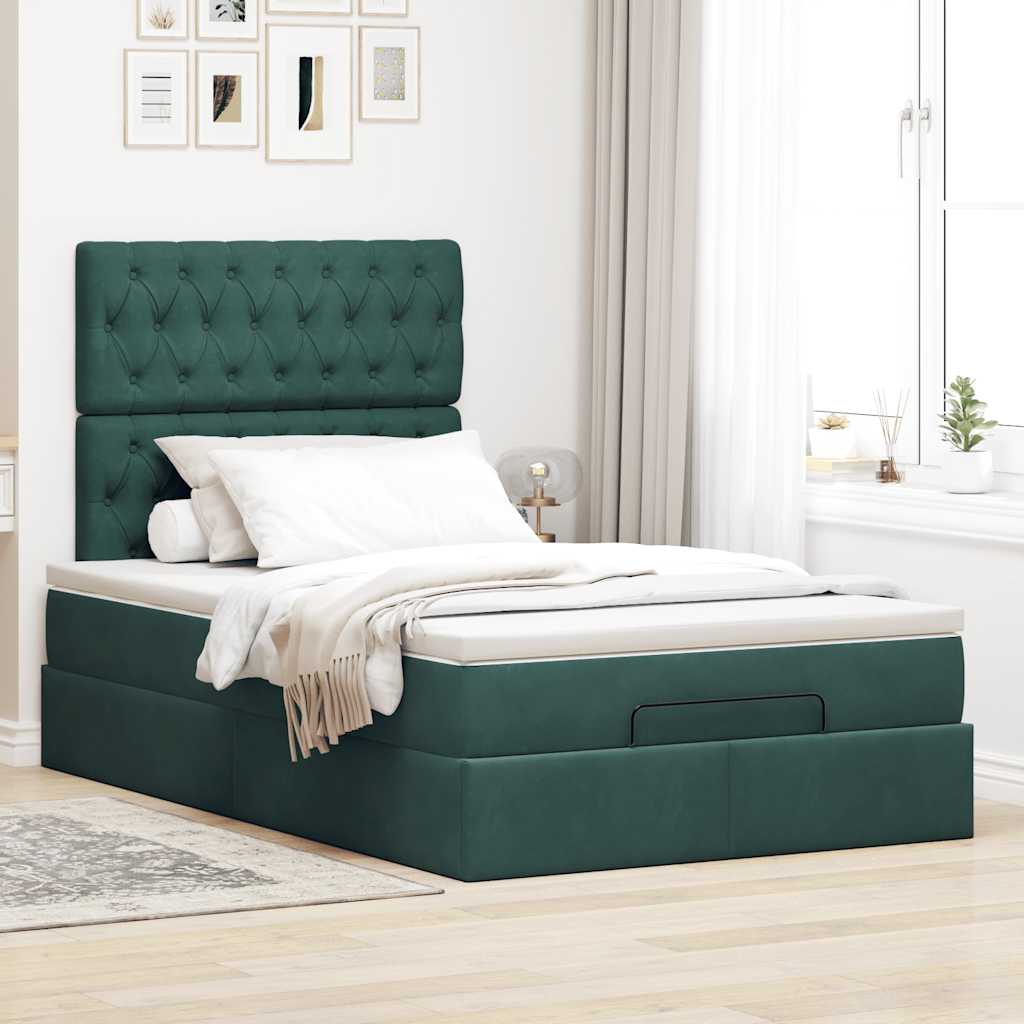 Cadre de lit ottoman avec matelas vert foncé 120x190 cm velours - XIOS