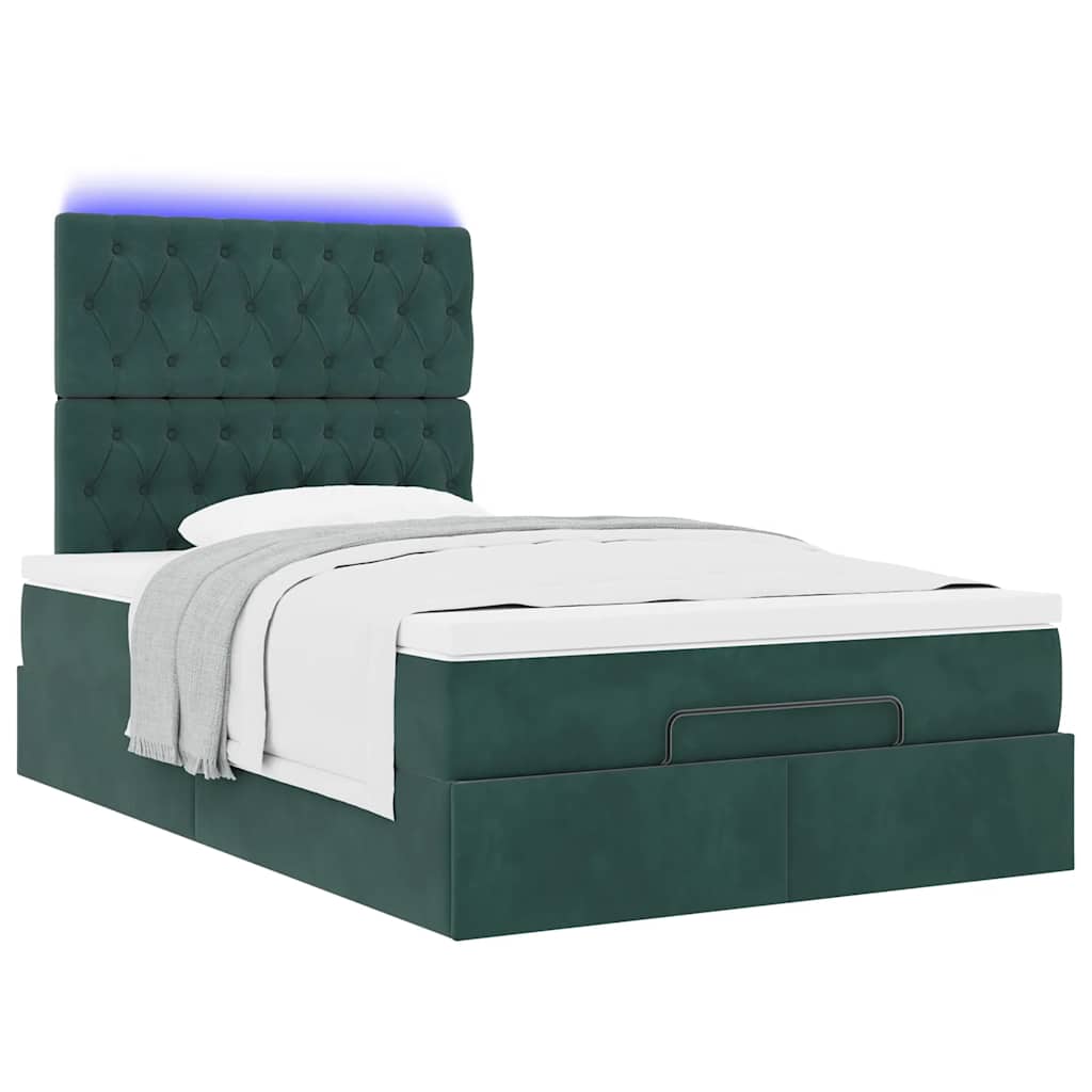 Cadre de lit ottoman avec matelas vert foncé 120x190 cm velours - XIOS