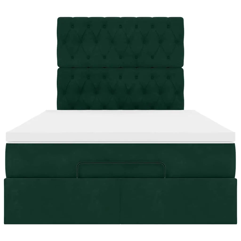 Cadre de lit ottoman avec matelas vert foncé 120x190 cm velours - XIOS
