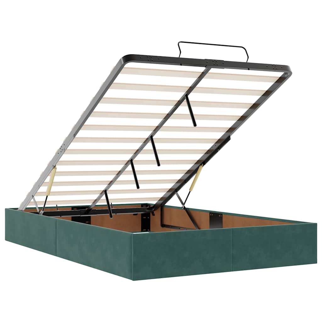 Cadre de lit ottoman avec matelas vert foncé 120x190 cm velours - XIOS