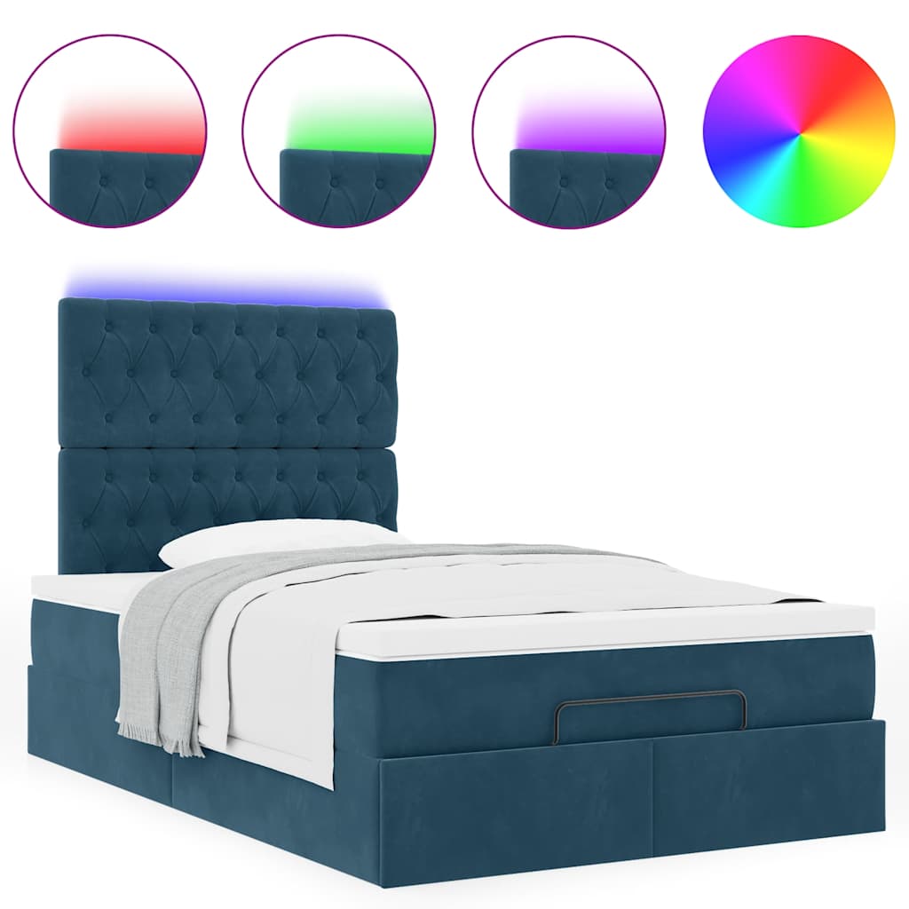 Cadre de lit ottoman avec matelas bleu foncé 120x190 cm velours - XIOS