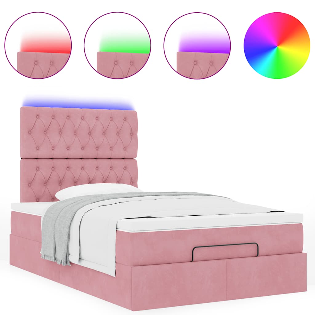 Cadre de lit ottoman avec matelas rose 120x190 cm velours - XIOS