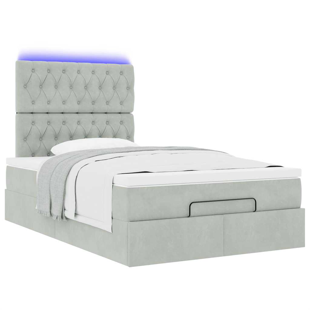 Cadre de lit ottoman et matelas gris clair 120x200 cm velours - XIOS