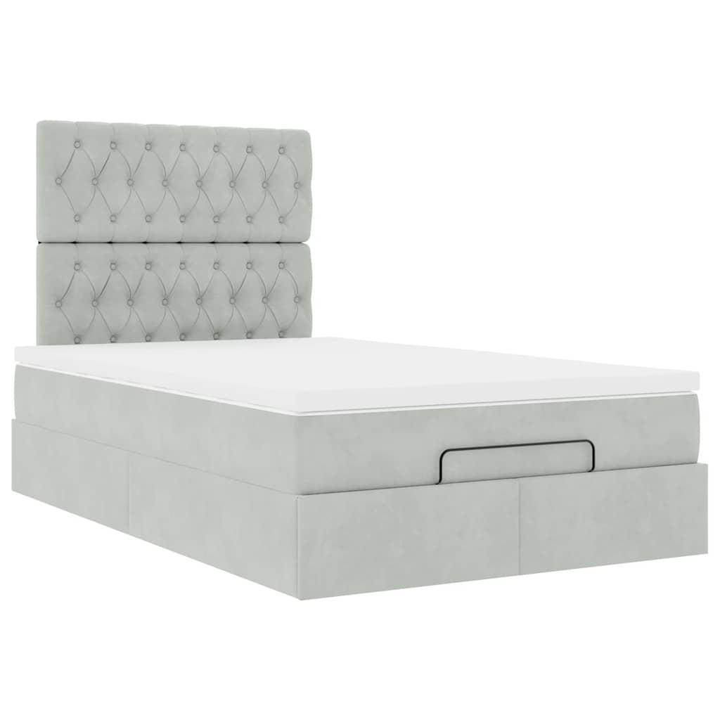 Cadre de lit ottoman et matelas gris clair 120x200 cm velours - XIOS