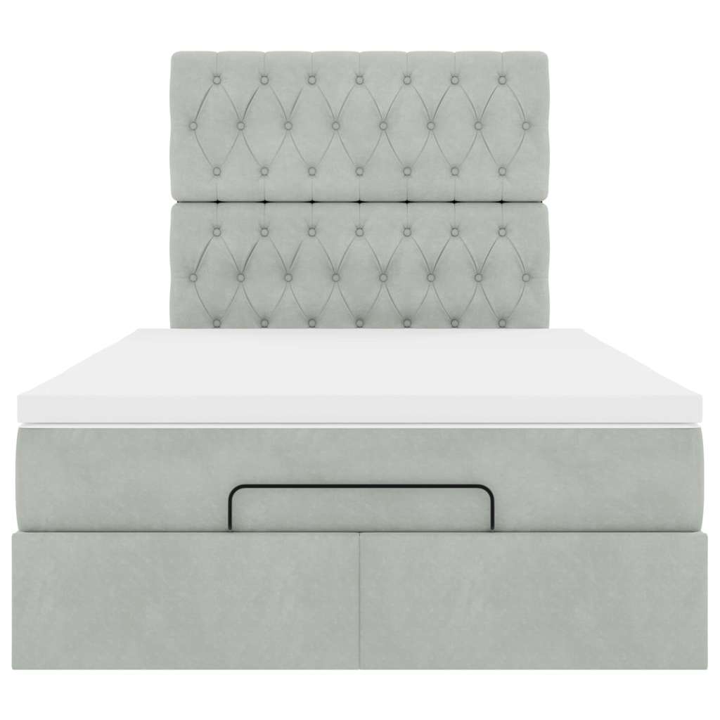 Cadre de lit ottoman et matelas gris clair 120x200 cm velours - XIOS