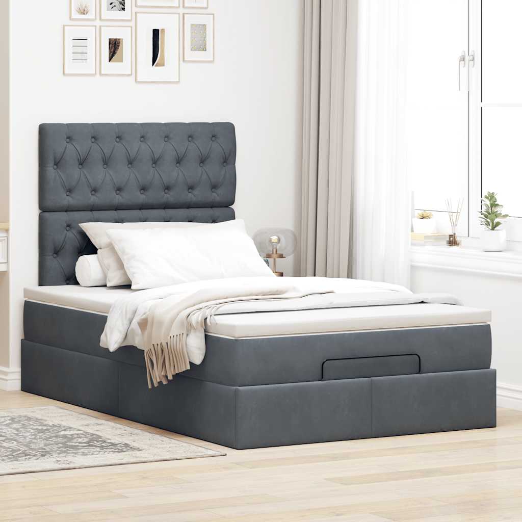 Cadre de lit ottoman et matelas gris foncé 120x200 cm velours - XIOS