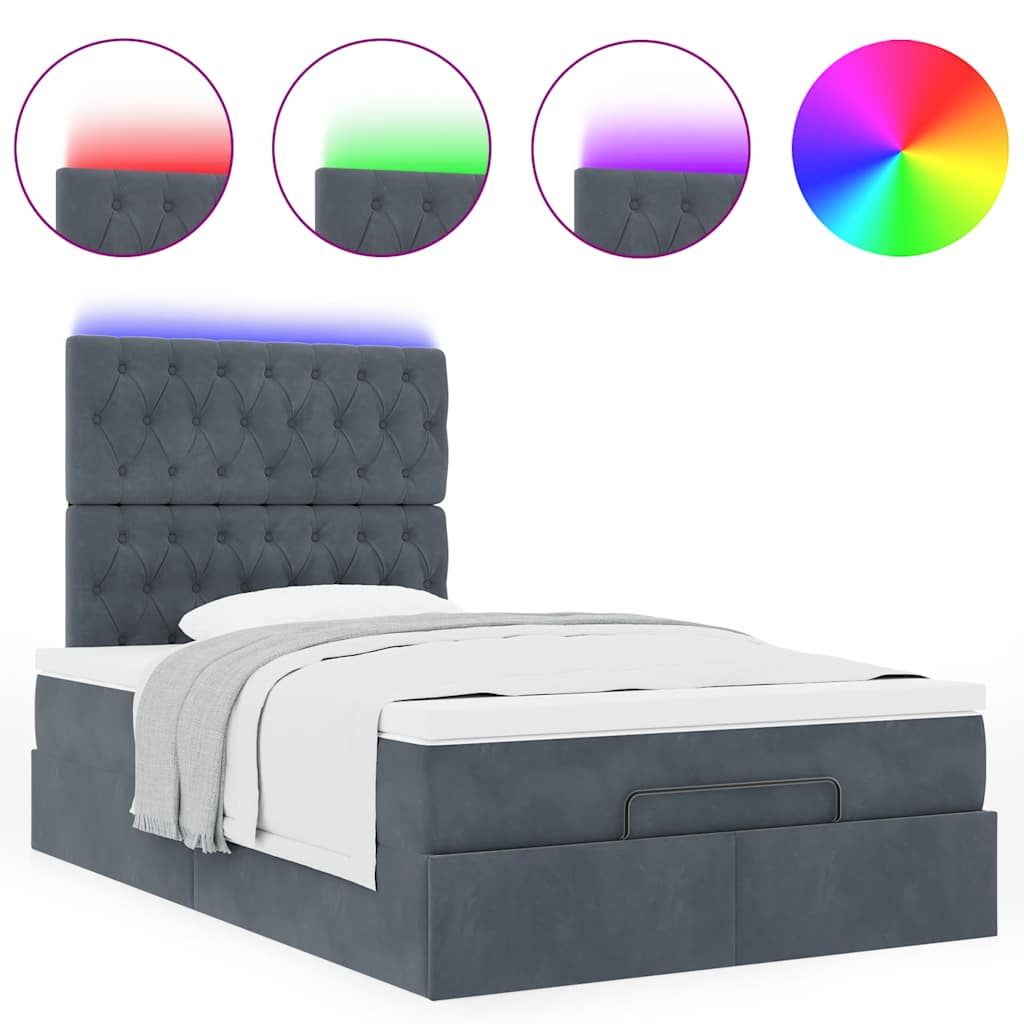 Cadre de lit ottoman et matelas gris foncé 120x200 cm velours - XIOS