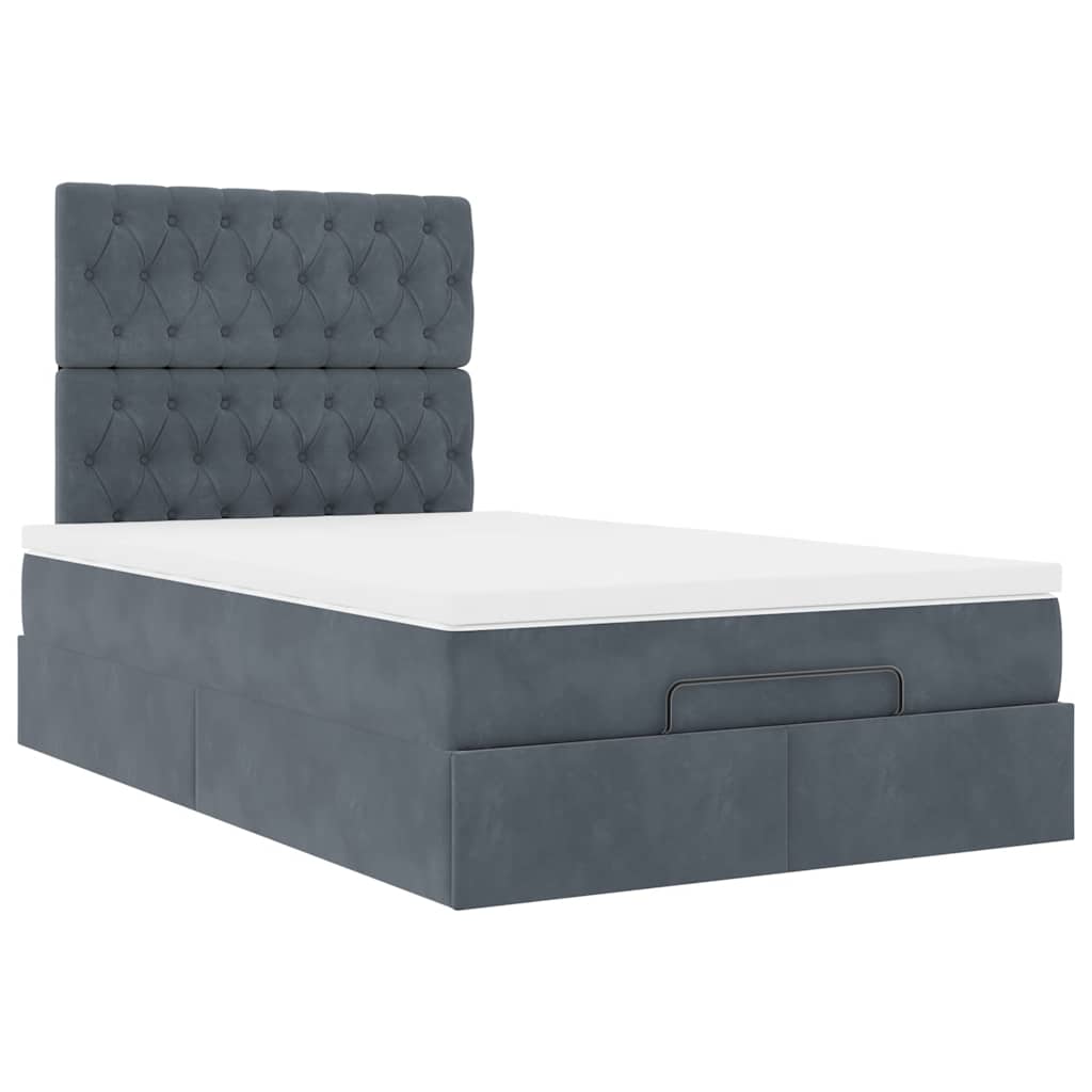 Cadre de lit ottoman et matelas gris foncé 120x200 cm velours - XIOS