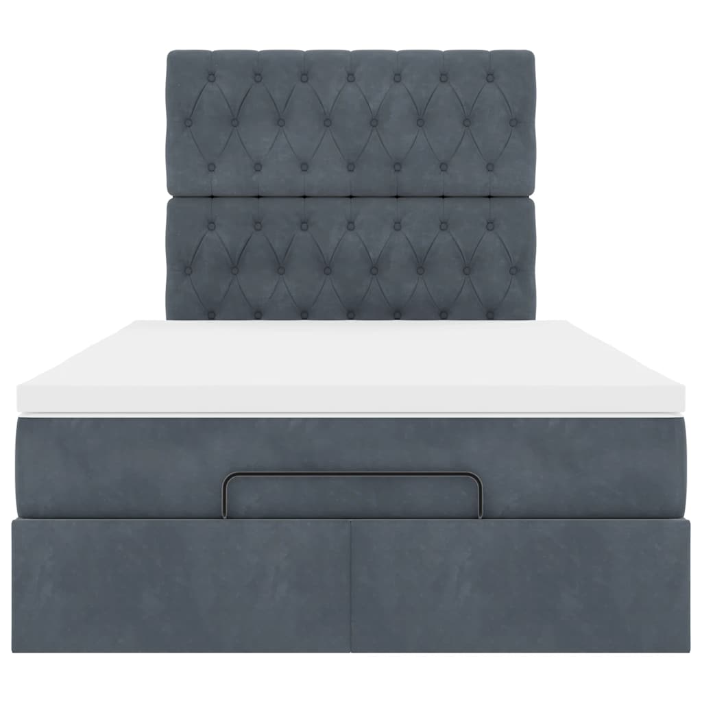Cadre de lit ottoman et matelas gris foncé 120x200 cm velours - XIOS