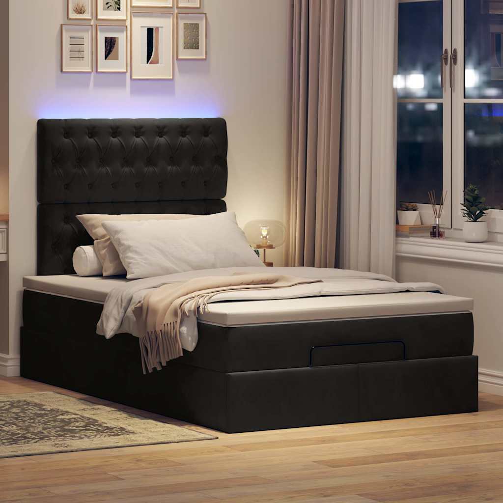 Cadre de lit ottoman avec matelas noir 120x200 cm velours - XIOS