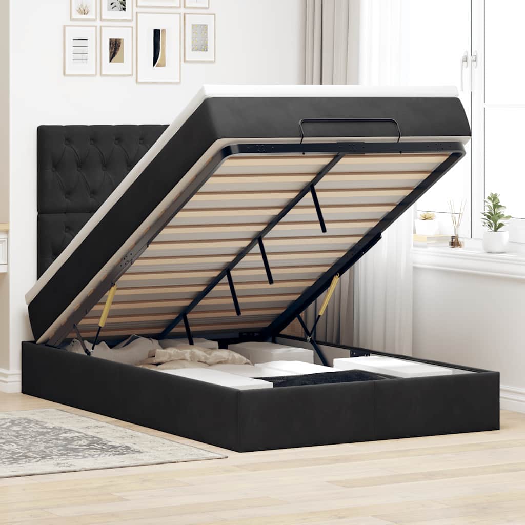 Cadre de lit ottoman avec matelas noir 120x200 cm velours - XIOS