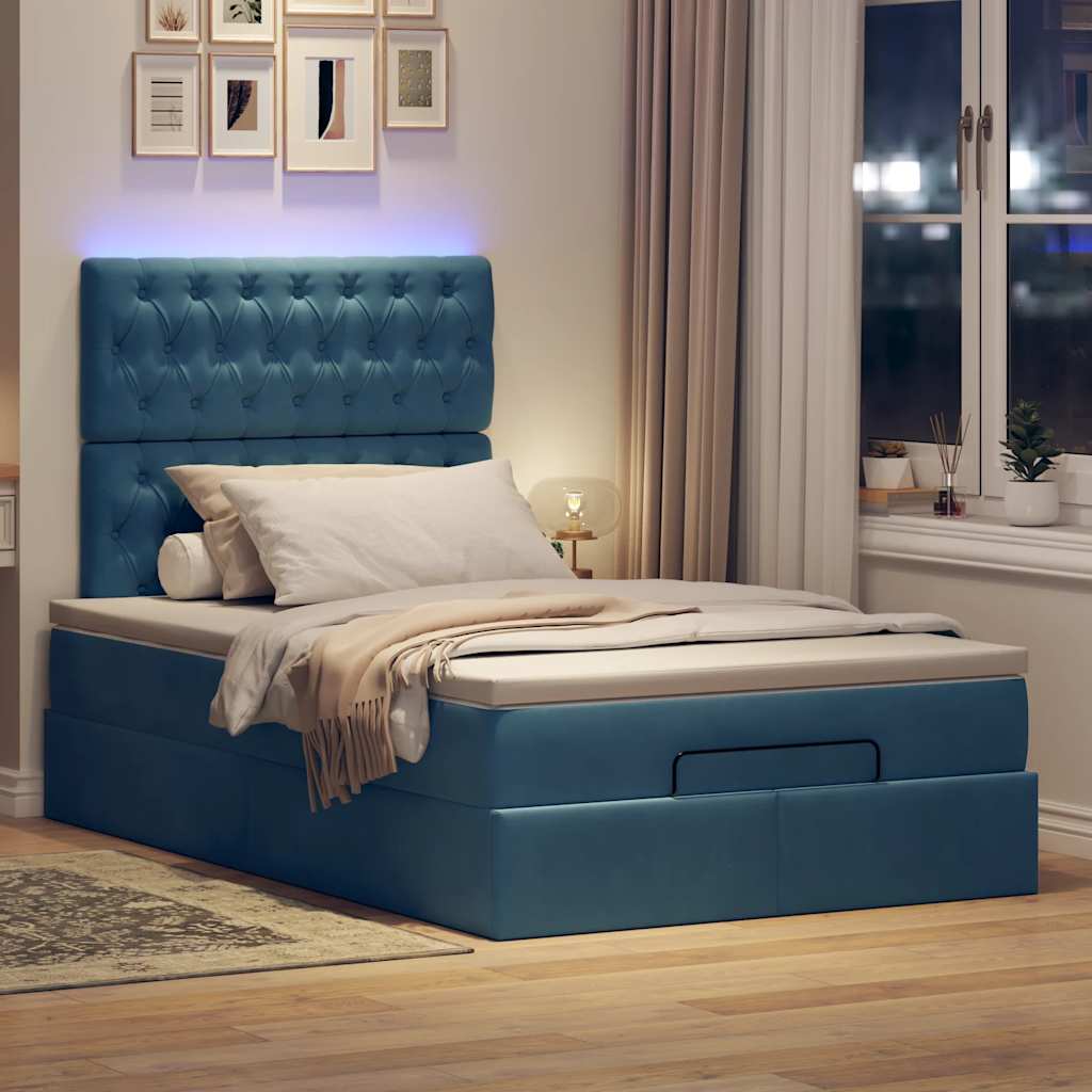 Cadre de lit ottoman avec matelas bleu foncé 120x200 cm velours - XIOS