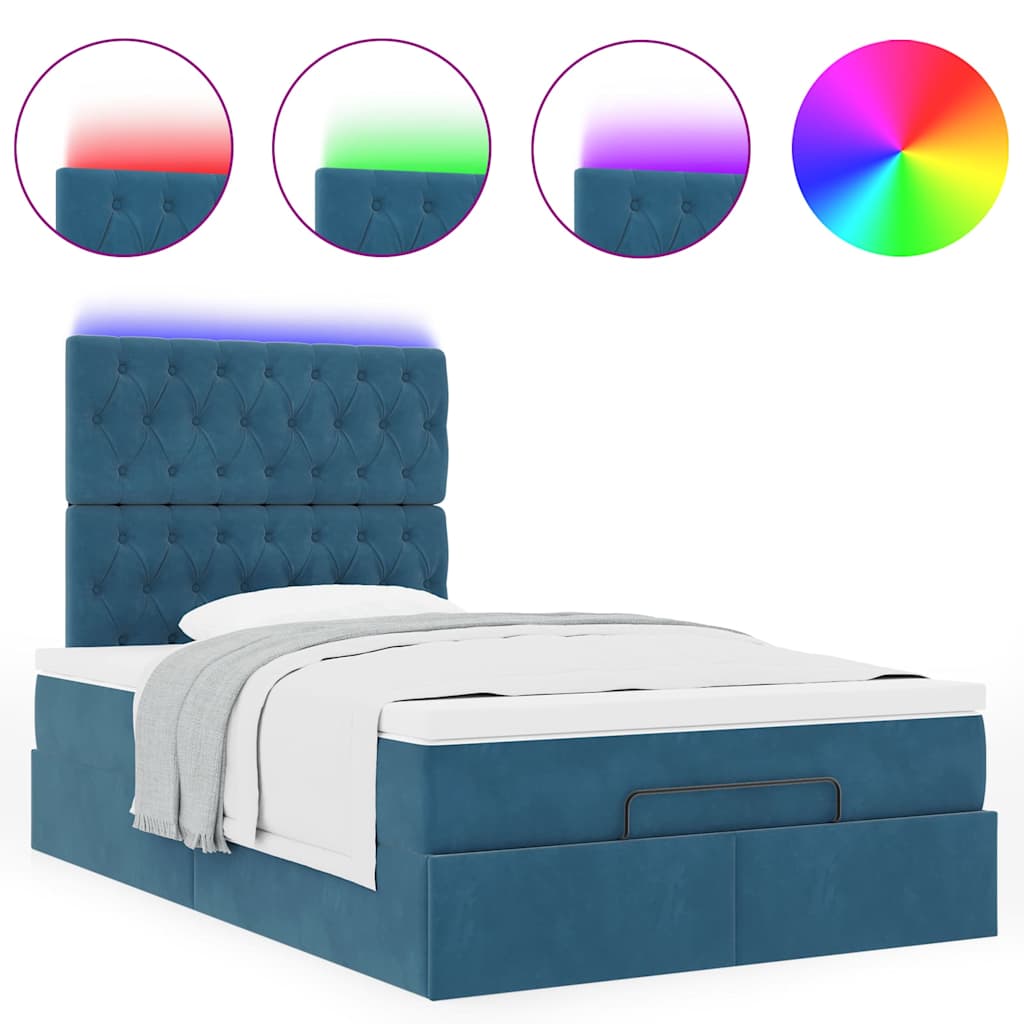 Cadre de lit ottoman avec matelas bleu foncé 120x200 cm velours - XIOS