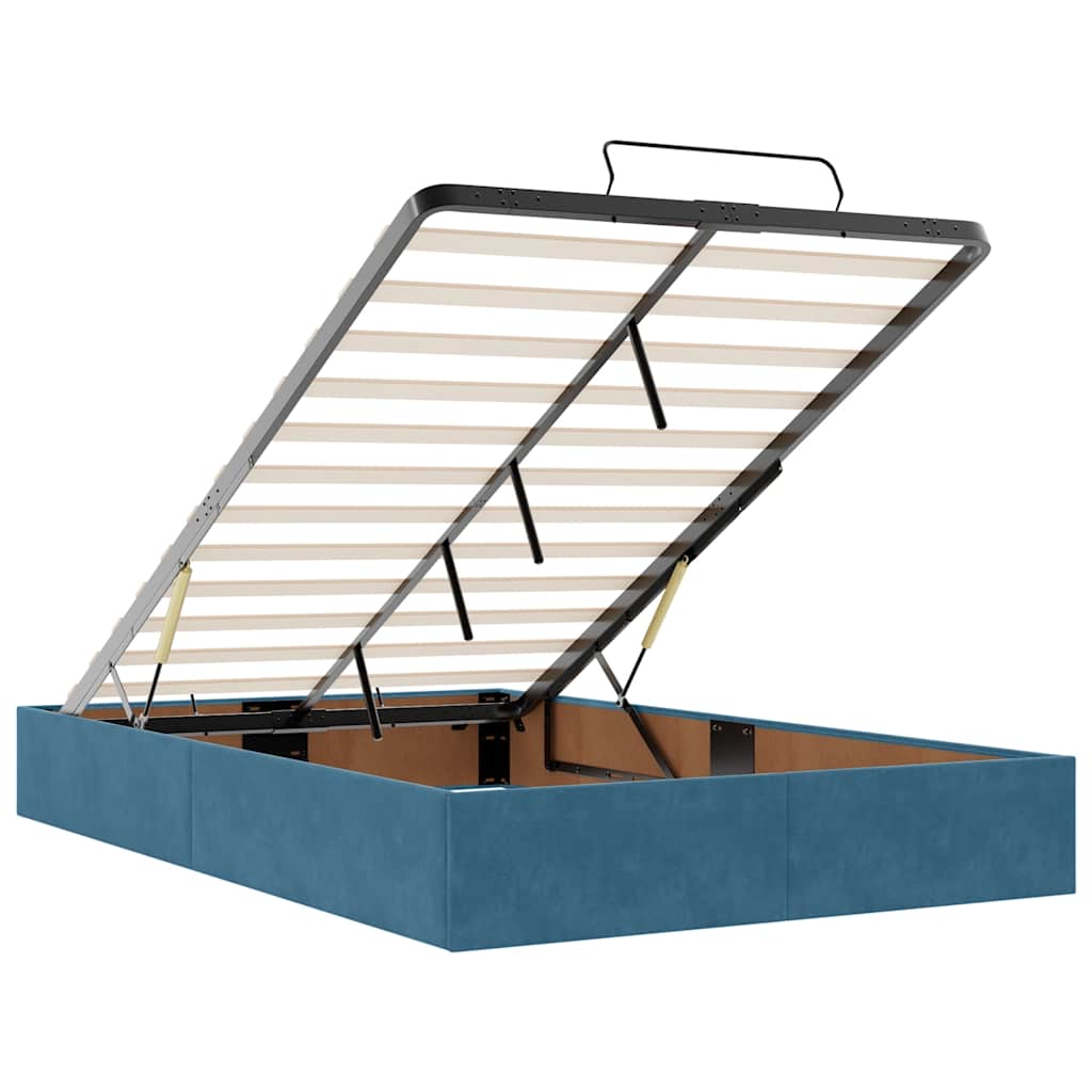 Cadre de lit ottoman avec matelas bleu foncé 120x200 cm velours - XIOS