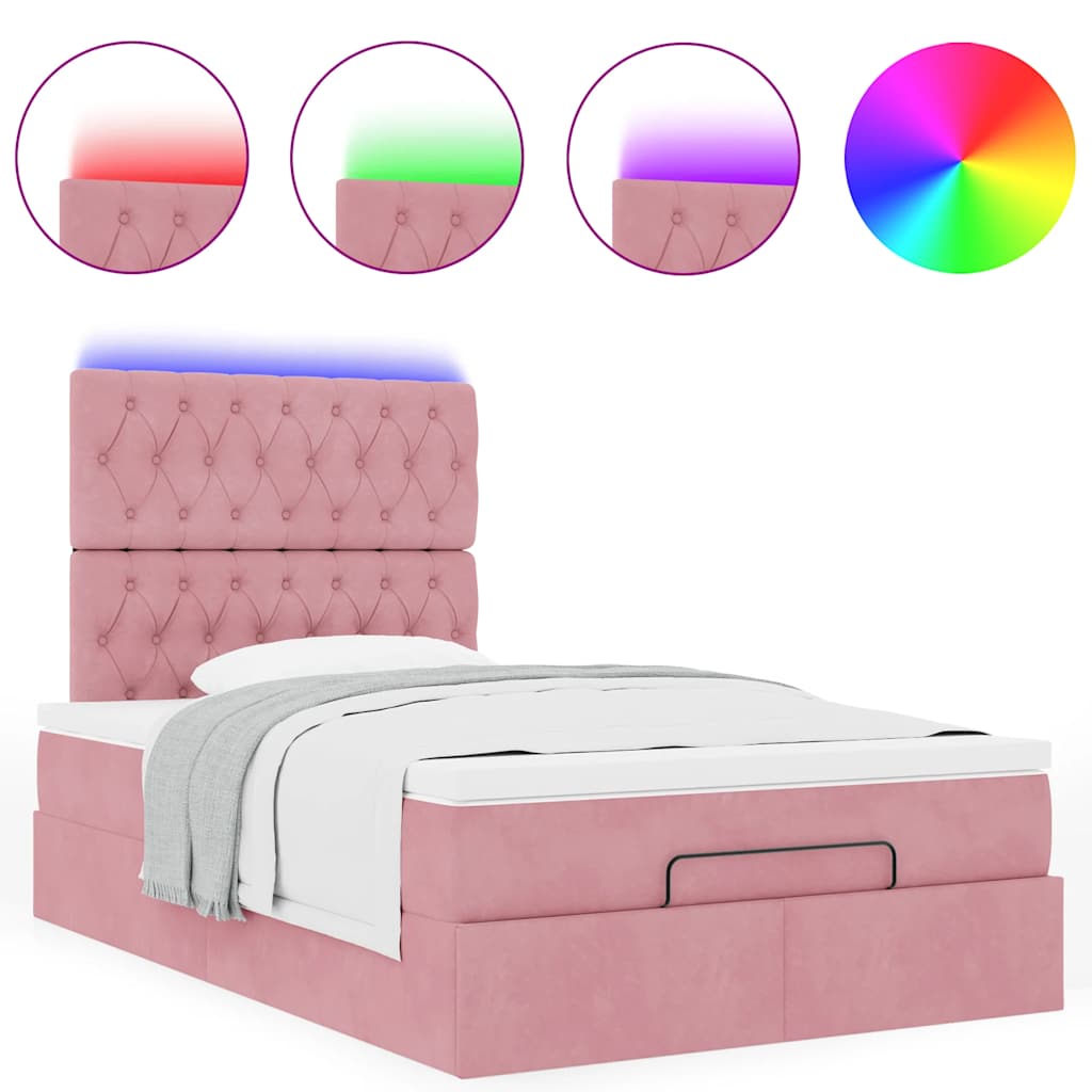 Cadre de lit ottoman avec matelas rose 120x200 cm velours - XIOS