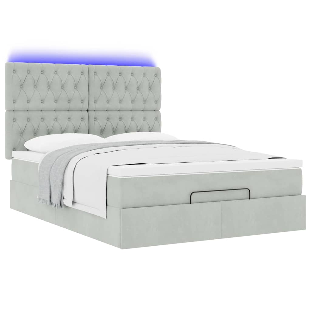 Cadre de lit ottoman et matelas gris clair 140x190 velours - XIOS