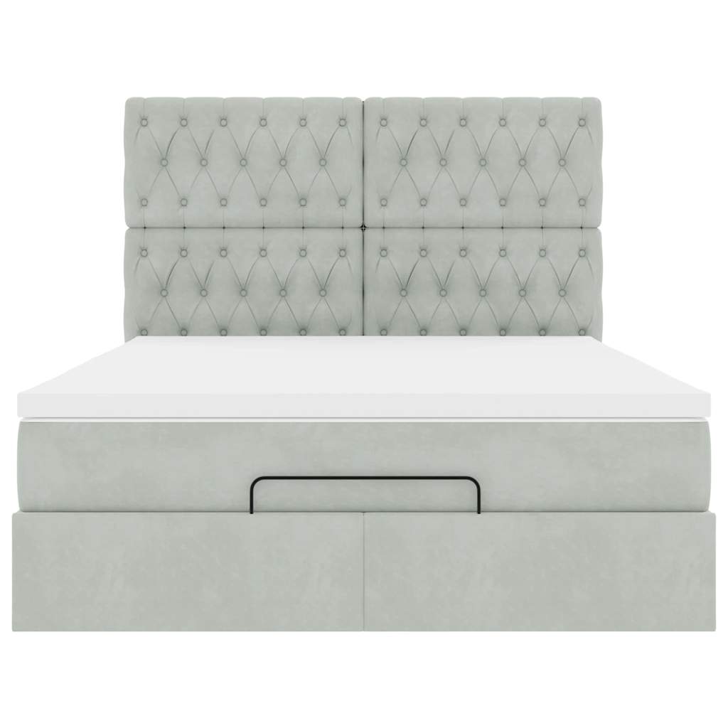 Cadre de lit ottoman et matelas gris clair 140x190 velours - XIOS