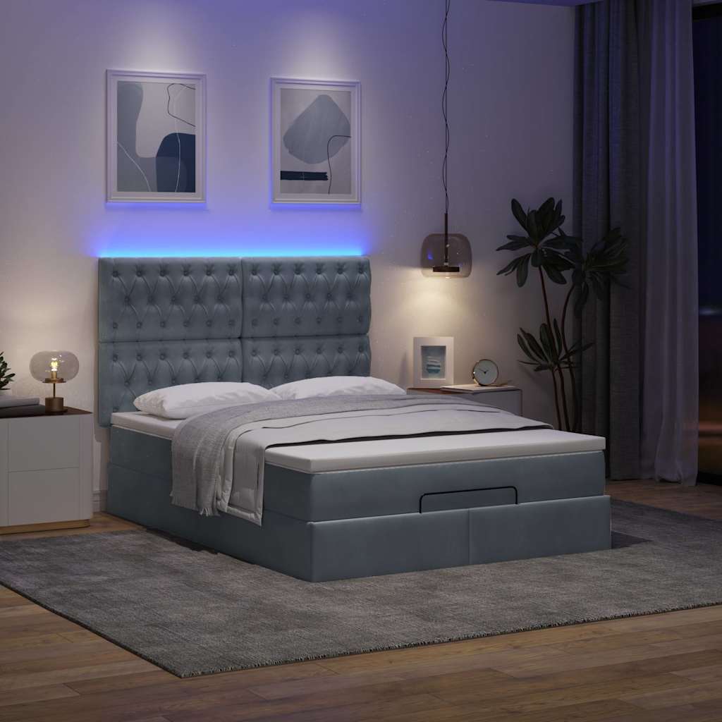 Cadre de lit ottoman avec matelas gris foncé 140x190 cm velours - XIOS