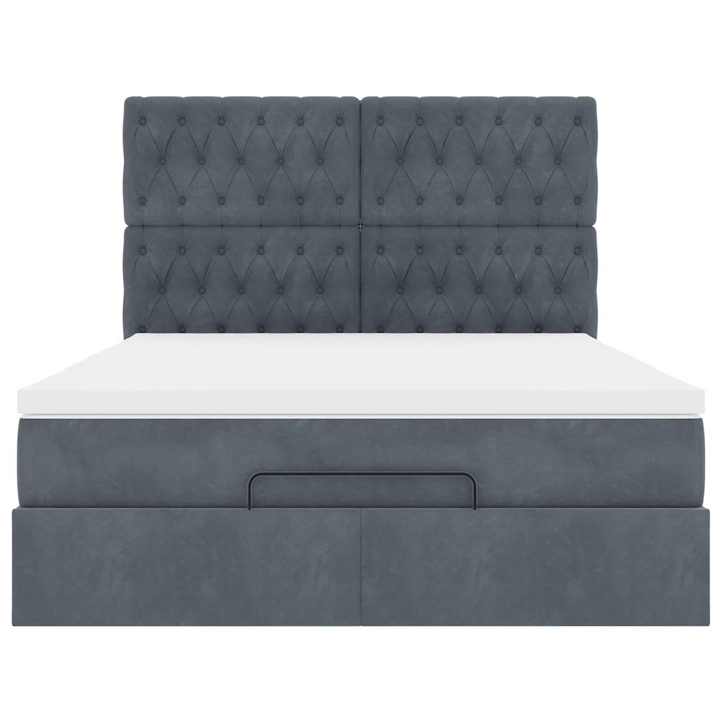Cadre de lit ottoman avec matelas gris foncé 140x190 cm velours - XIOS