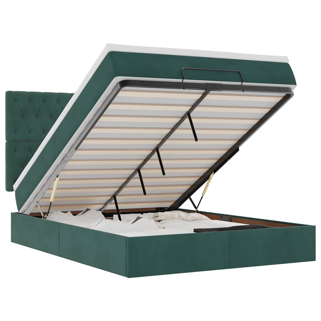 Cadre de lit ottoman avec matelas vert foncé 140x190 cm velours - XIOS