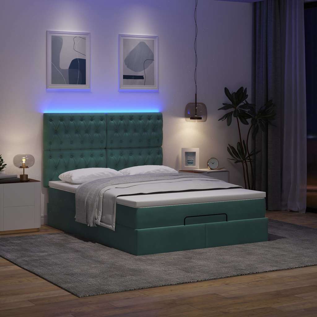 Cadre de lit ottoman avec matelas vert foncé 140x190 cm velours - XIOS