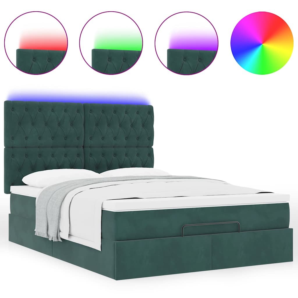 Cadre de lit ottoman avec matelas vert foncé 140x190 cm velours - XIOS