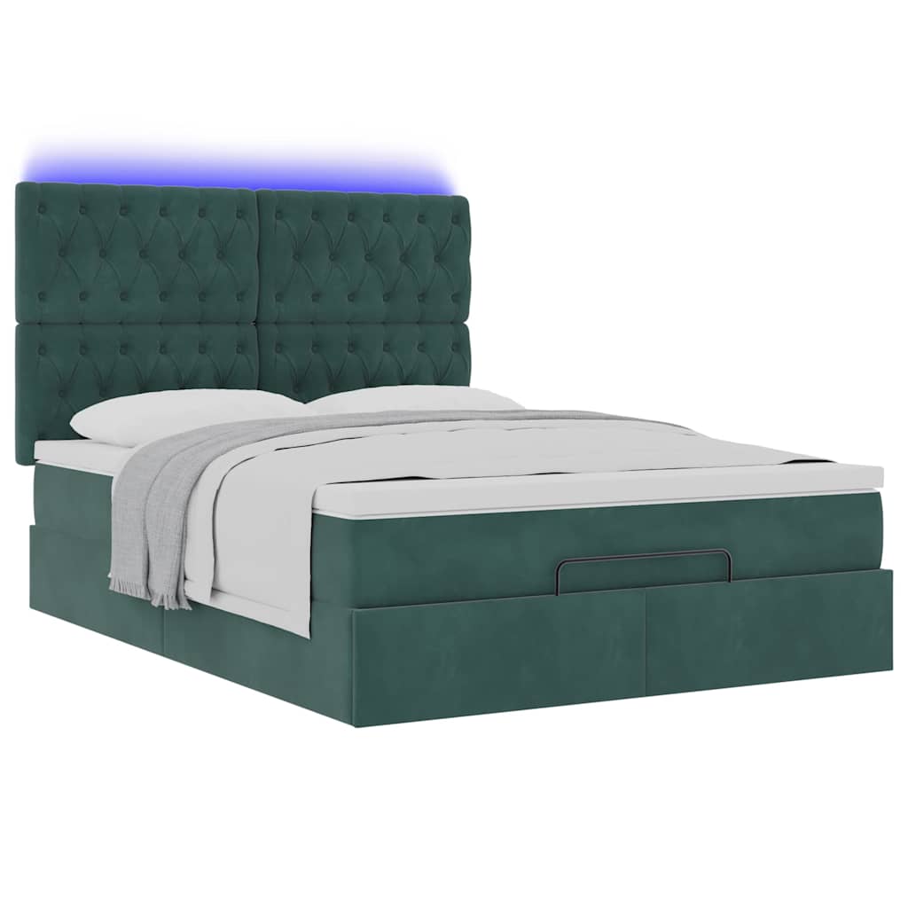 Cadre de lit ottoman avec matelas vert foncé 140x190 cm velours - XIOS