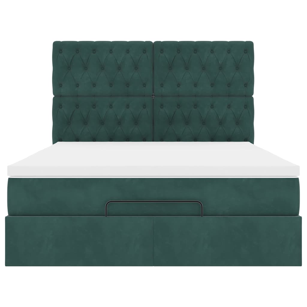 Cadre de lit ottoman avec matelas vert foncé 140x190 cm velours - XIOS