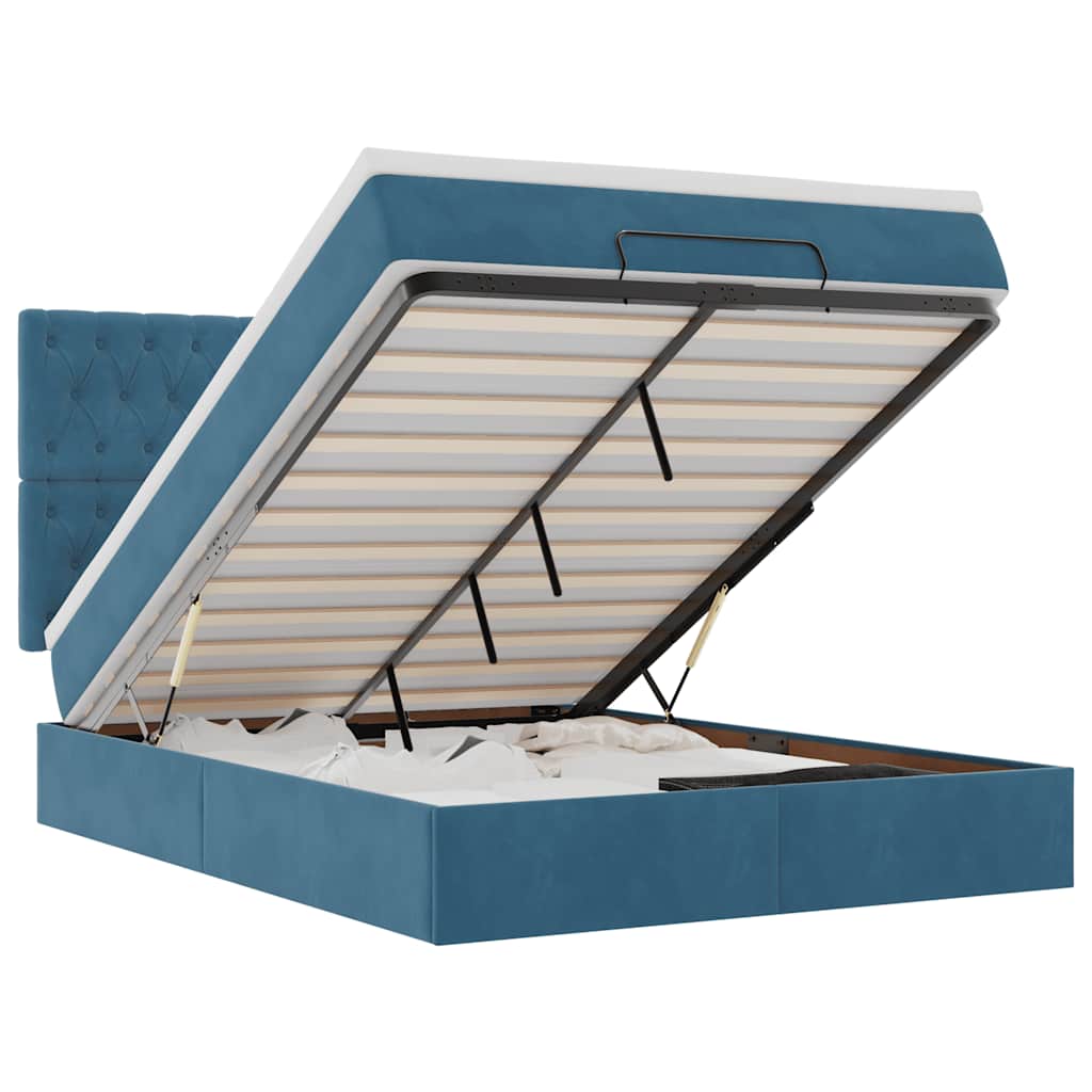 Cadre de lit ottoman avec matelas bleu foncé 140x190 cm velours - XIOS