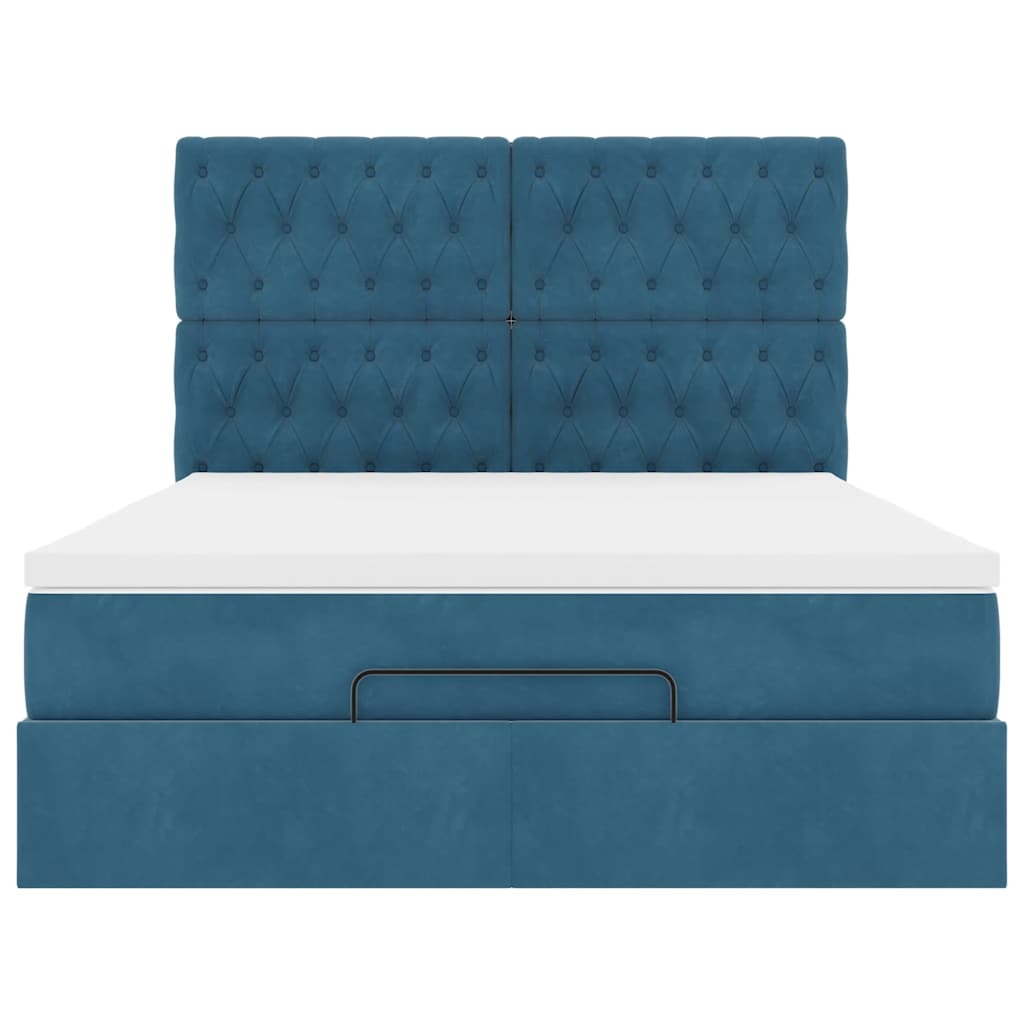 Cadre de lit ottoman avec matelas bleu foncé 140x190 cm velours - XIOS