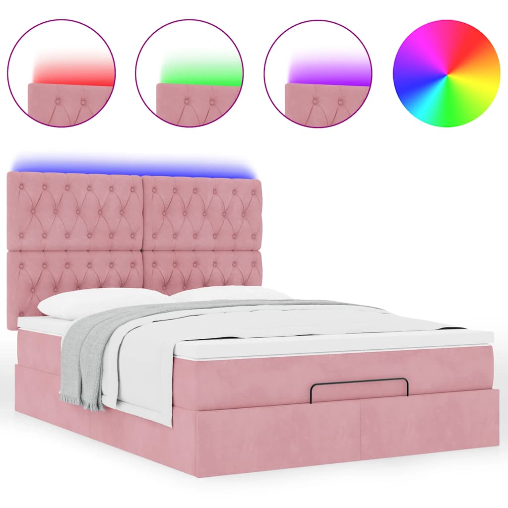 Cadre de lit ottoman avec matelas rose 140x190 cm velours - XIOS