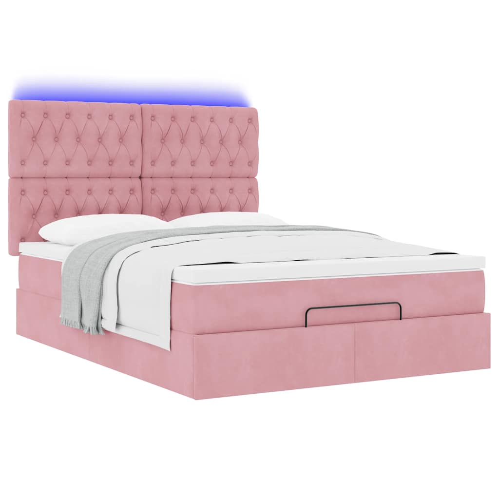 Cadre de lit ottoman avec matelas rose 140x190 cm velours - XIOS